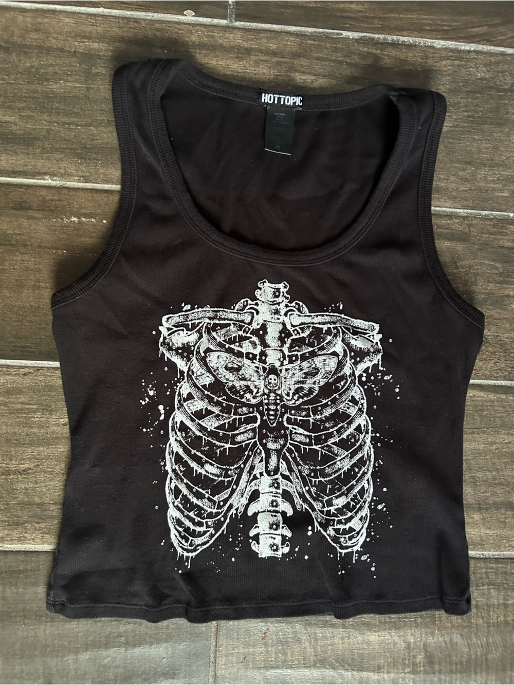 Hot Topic Black Tank with White Rib Cage Print